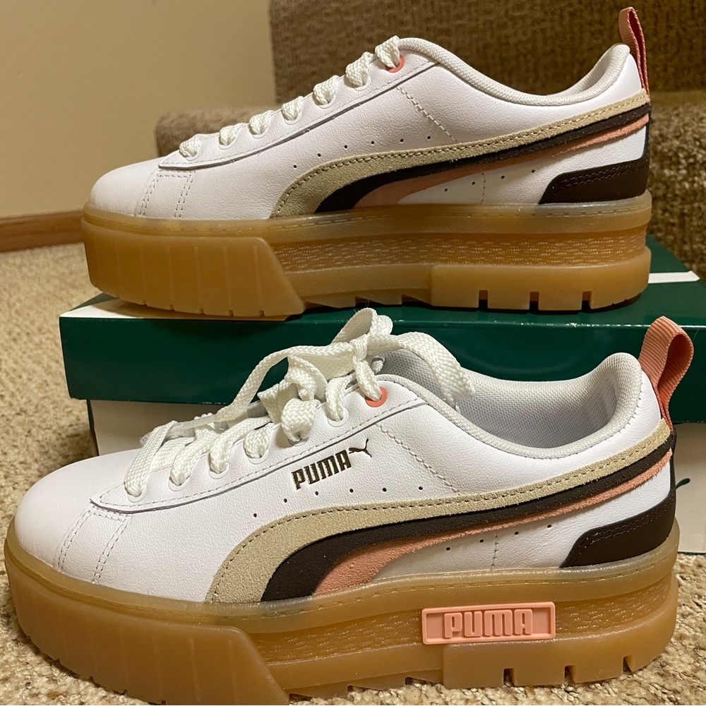 Puma Mayze Triplex Women’s Sneaker white and chocolate brown NIB size 7.5